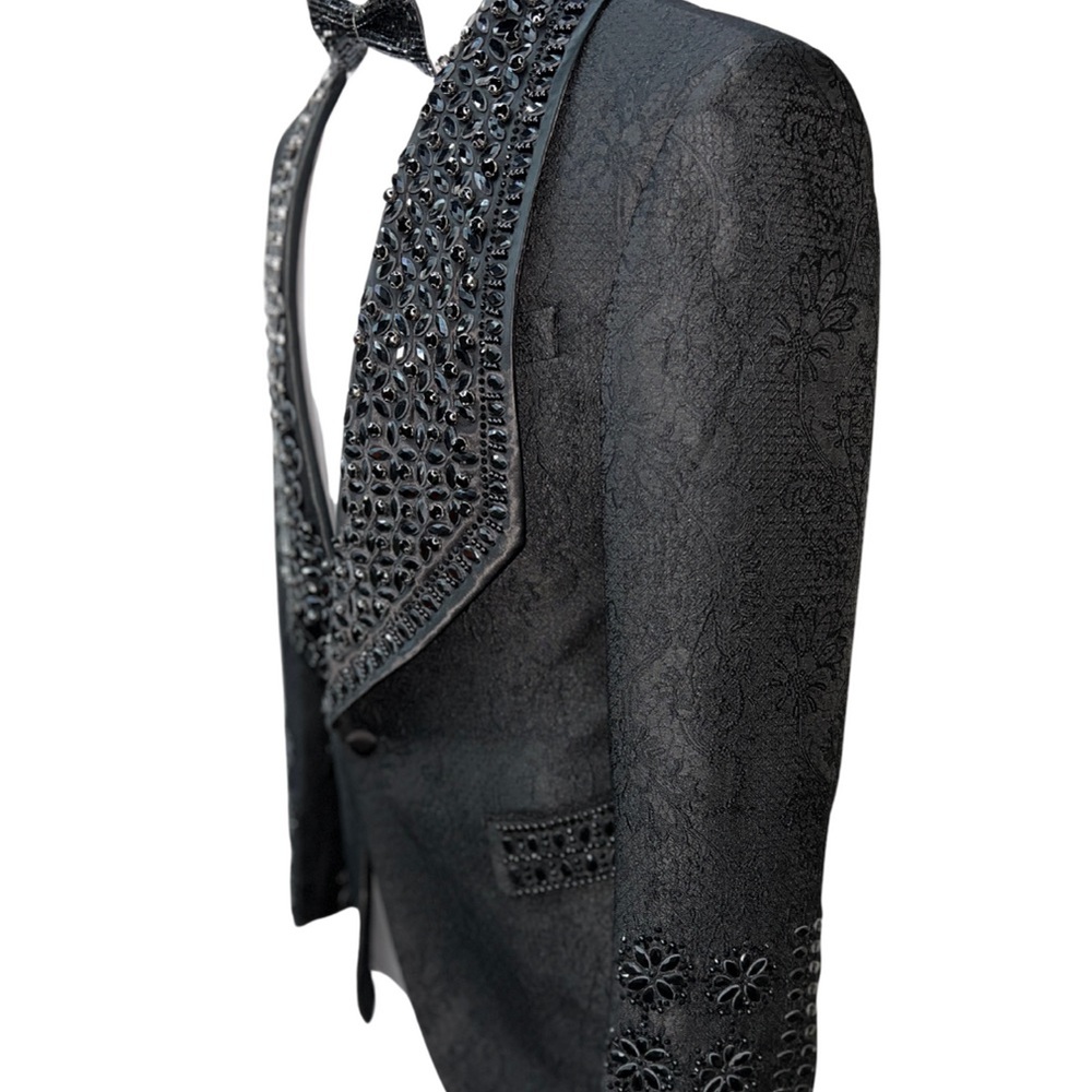 Elegant Black Embellished Men's Blazer - Picture 3 of 14
